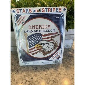 NEW BERLIN CO AMERICA LAND OF FREEDOM STARS & STRIPES EAGLE CROSS STITCH VTG KIT